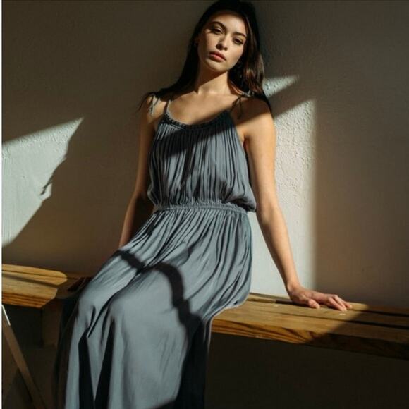 Modern Citizen Aileen Tie Shoulder Pleated Midi Dress Slate Blue Women’s Size S - Picture 1 of 13